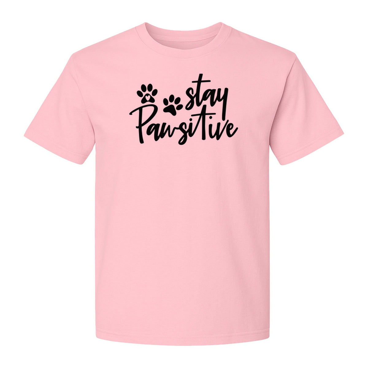 Stay Pawsitive Dog Paw Print T-Shirt, Script Design for Pet Owners and Animal Lovers