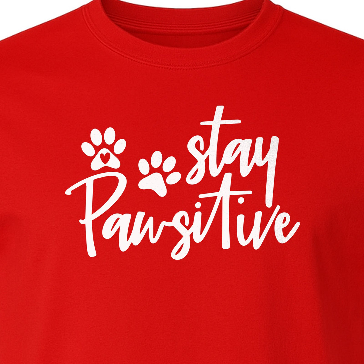 Stay Pawsitive Dog Paw Print T-Shirt, Script Design for Pet Owners and Animal Lovers