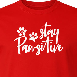Stay Pawsitive Dog Paw Print T-Shirt, Script Design for Pet Owners and Animal Lovers