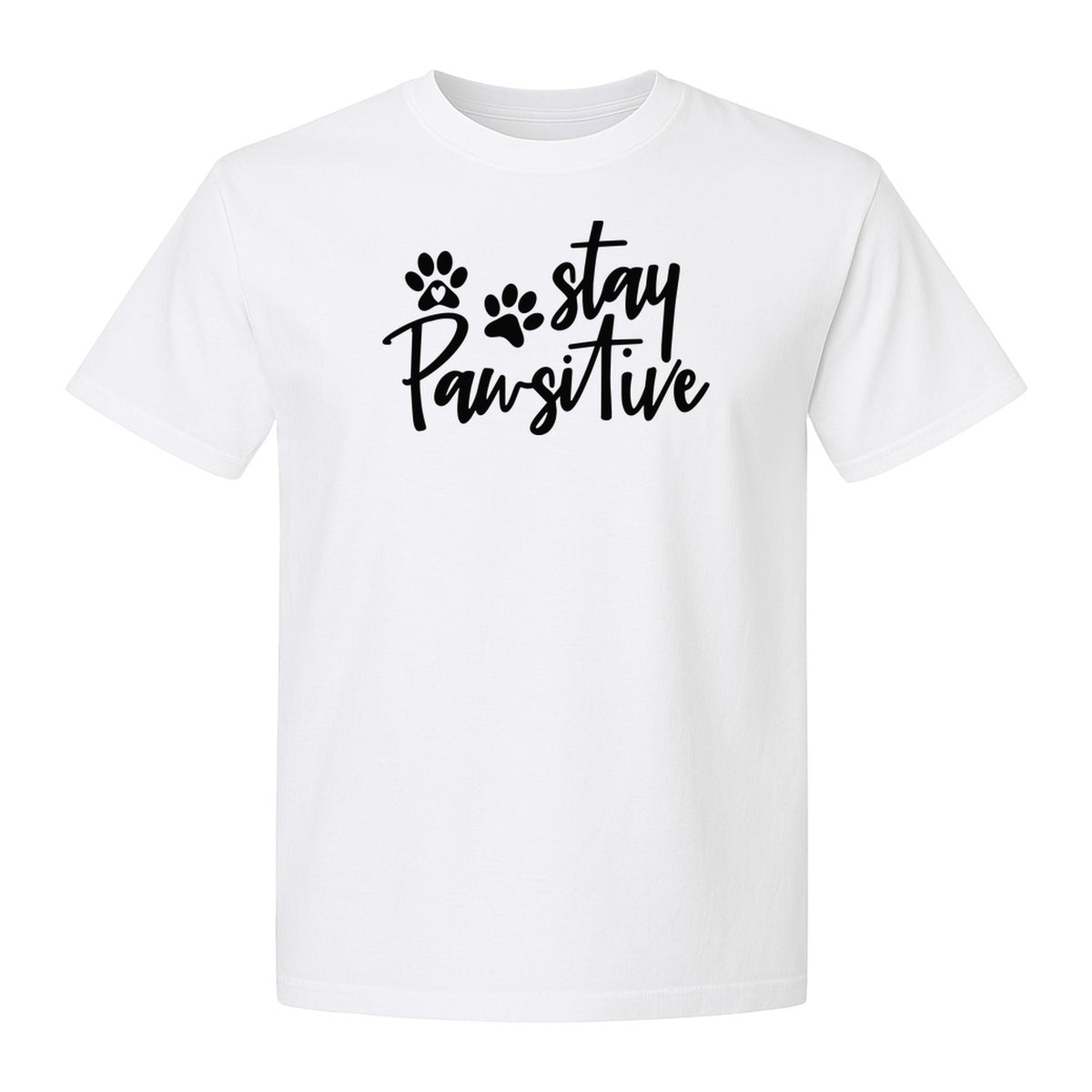 Stay Pawsitive Dog Paw Print T-Shirt, Script Design for Pet Owners and Animal Lovers