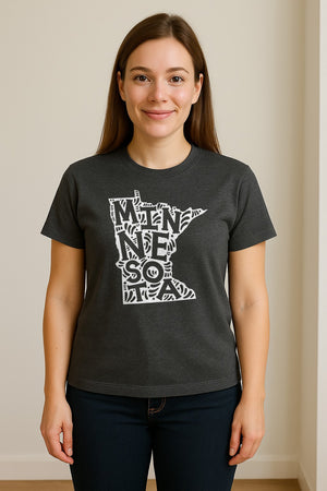 Minnesota T-Shirt, Typography Map Design for Home State Pride and Midwest Travel Gifts