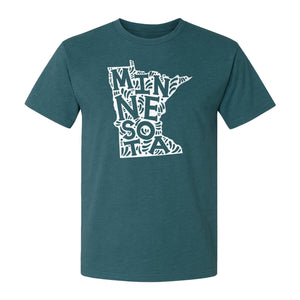 Minnesota T-Shirt, Typography Map Design for Home State Pride and Midwest Travel Gifts