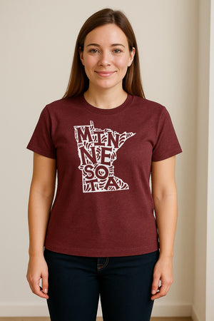 Minnesota T-Shirt, Typography Map Design for Home State Pride and Midwest Travel Gifts