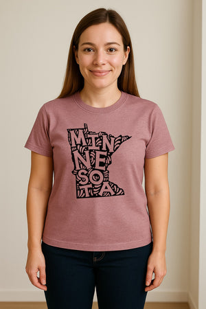 Minnesota T-Shirt, Typography Map Design for Home State Pride and Midwest Travel Gifts