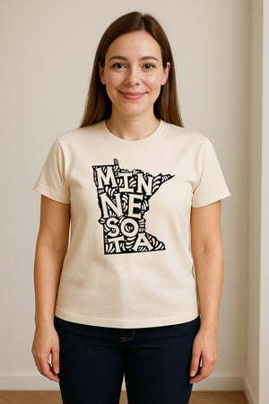 Minnesota T-Shirt, Typography Map Design for Home State Pride and Midwest Travel Gifts
