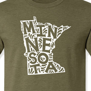 Minnesota T-Shirt, Typography Map Design for Home State Pride and Midwest Travel Gifts