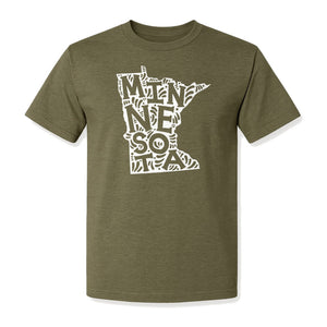 Minnesota T-Shirt, Typography Map Design for Home State Pride and Midwest Travel Gifts