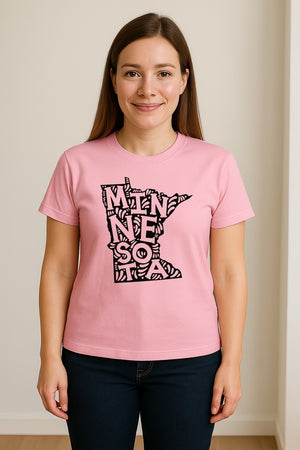 Minnesota T-Shirt, Typography Map Design for Home State Pride and Midwest Travel Gifts