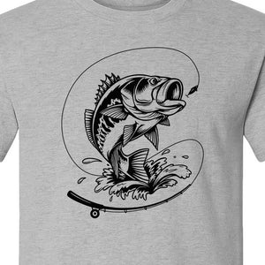 Fishing T-Shirt, Jumping Bass and Rod Graphic for Anglers, Fishermen and Dad Gifts