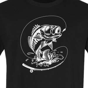 Fishing T-Shirt, Jumping Bass and Rod Graphic for Anglers, Fishermen and Dad Gifts