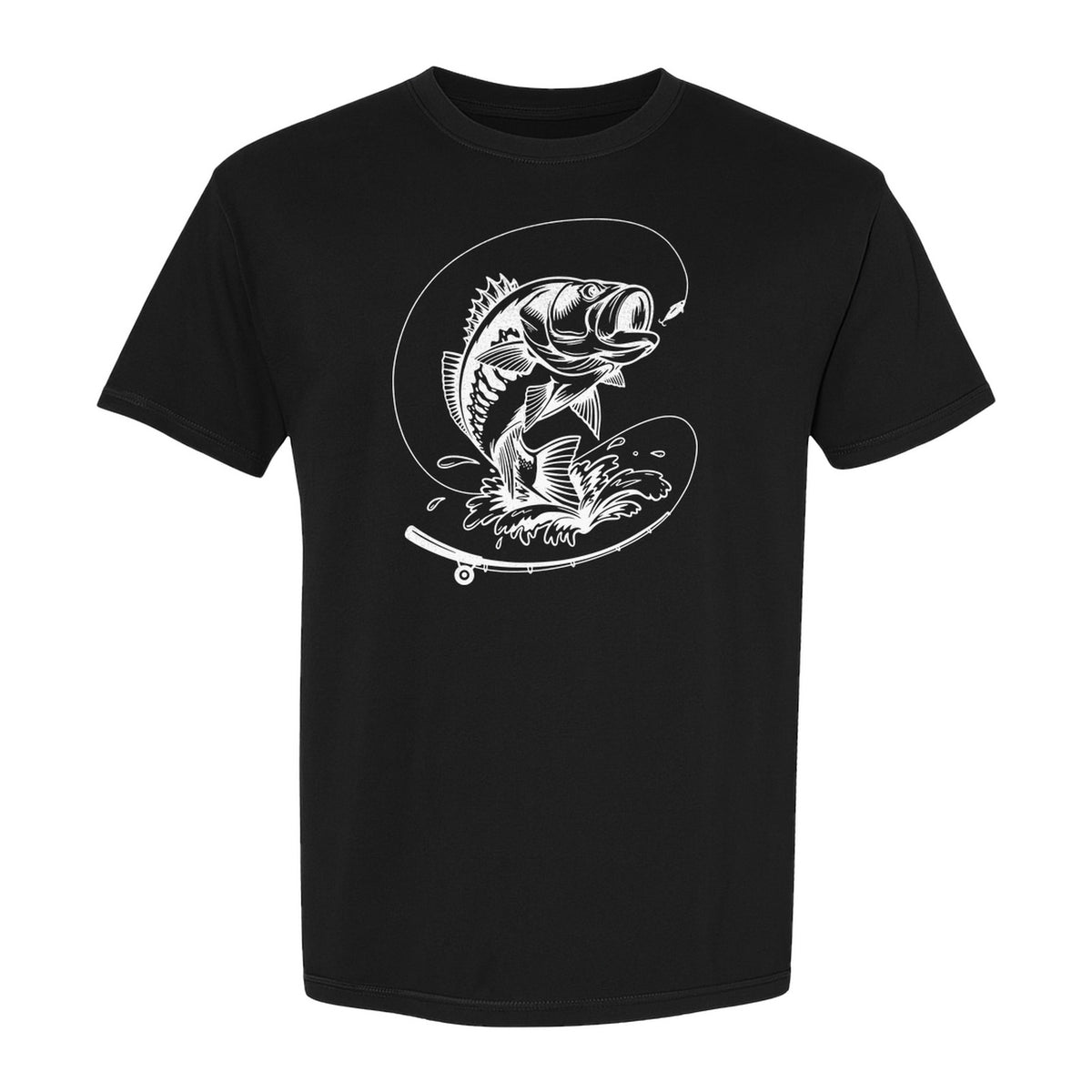 Fishing T-Shirt, Jumping Bass and Rod Graphic for Anglers, Fishermen and Dad Gifts