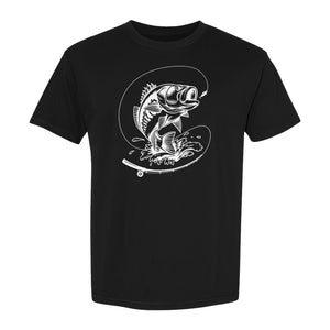 Fishing T-Shirt, Jumping Bass and Rod Graphic for Anglers, Fishermen and Dad Gifts