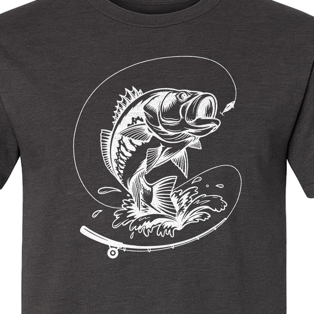 Fishing T-Shirt, Jumping Bass and Rod Graphic for Anglers, Fishermen and Dad Gifts