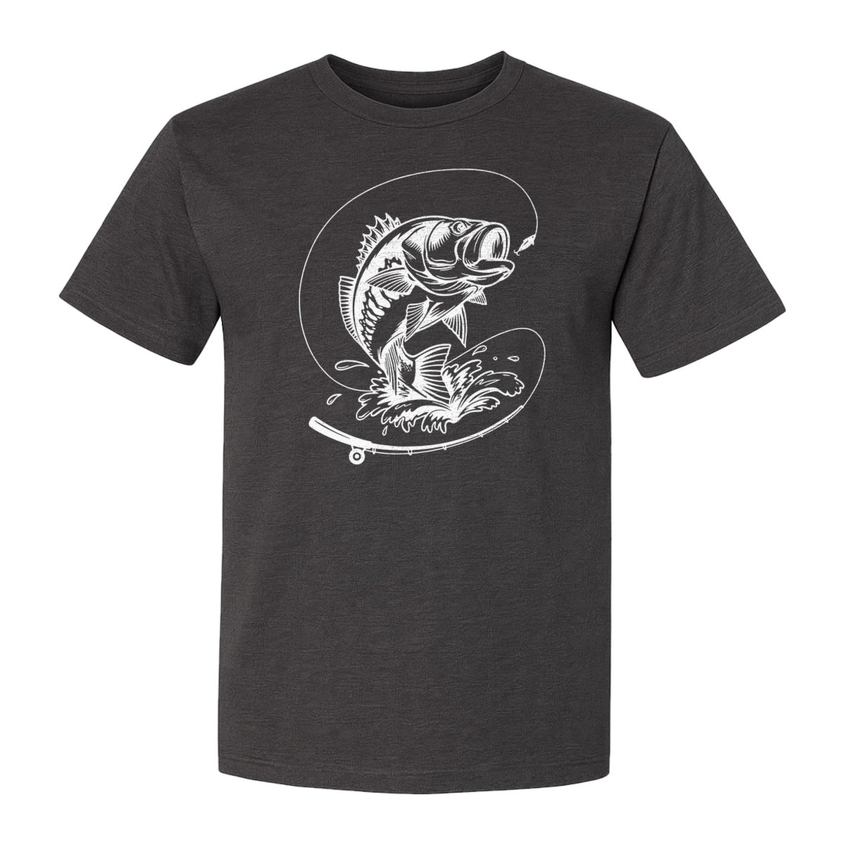 Fishing T-Shirt, Jumping Bass and Rod Graphic for Anglers, Fishermen and Dad Gifts
