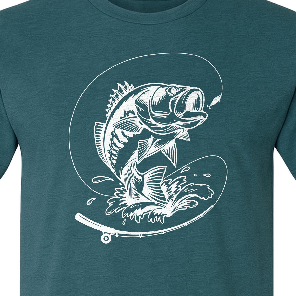Fishing T-Shirt, Jumping Bass and Rod Graphic for Anglers, Fishermen and Dad Gifts