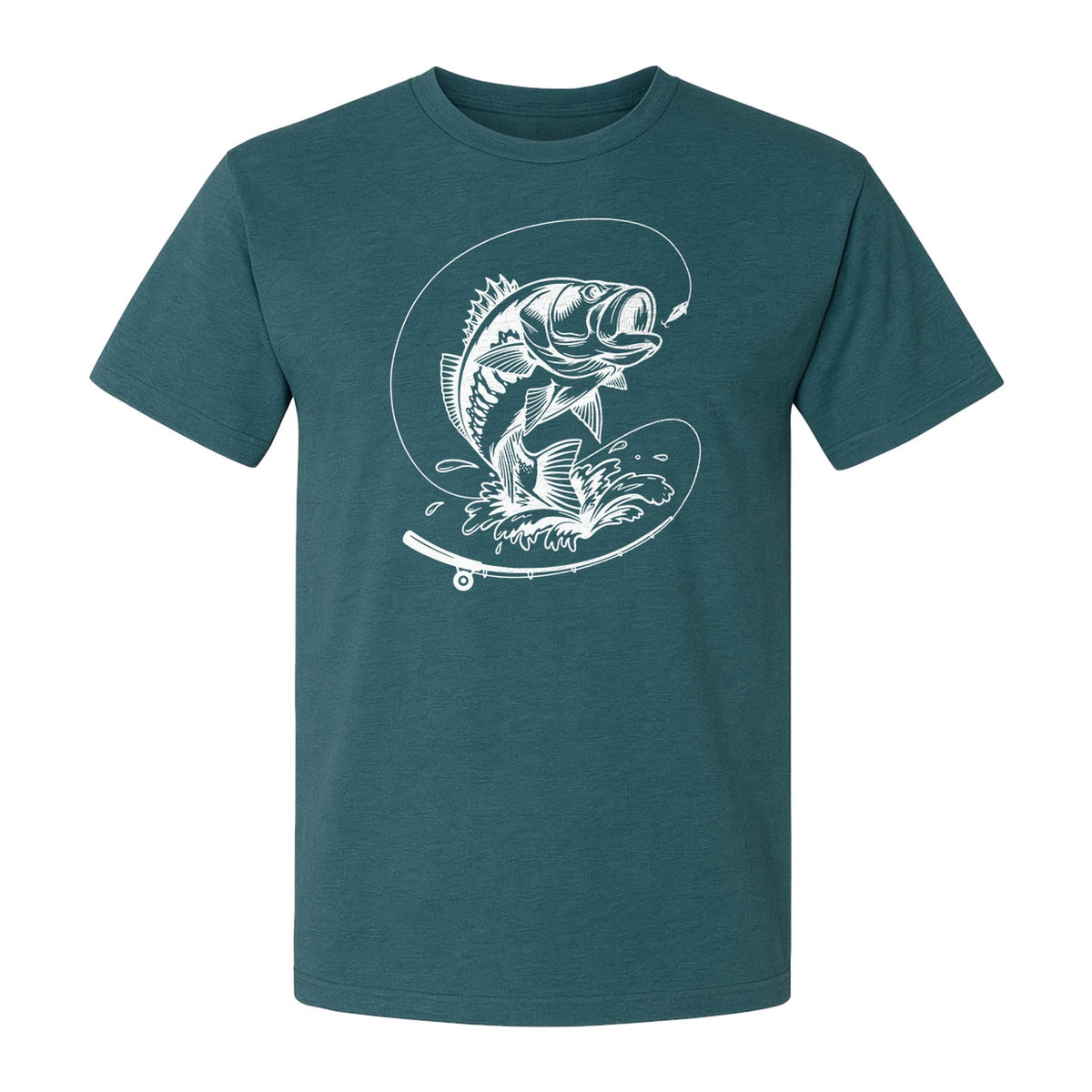 Fishing T-Shirt, Jumping Bass and Rod Graphic for Anglers, Fishermen and Dad Gifts