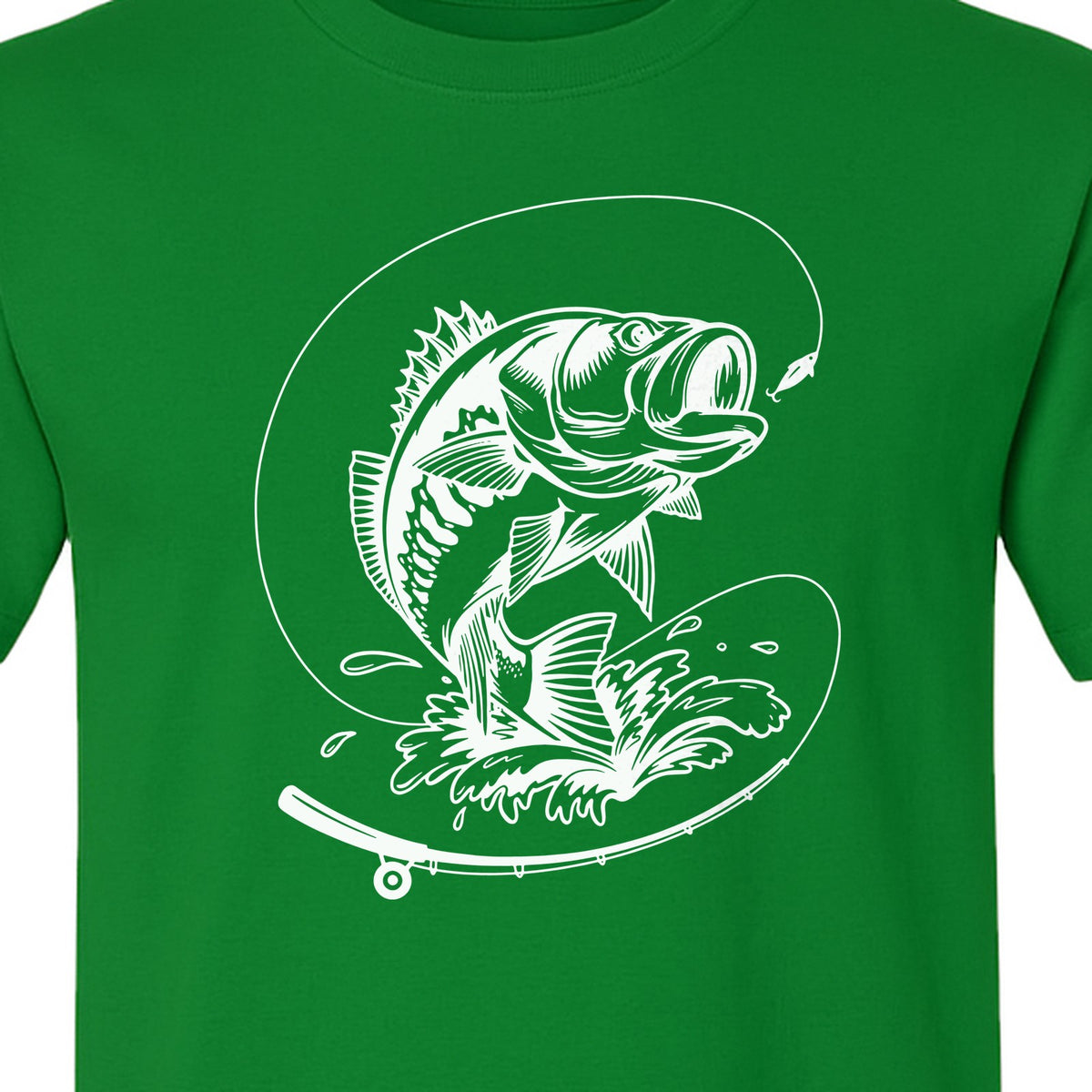 Fishing T-Shirt, Jumping Bass and Rod Graphic for Anglers, Fishermen and Dad Gifts