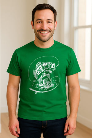 Fishing T-Shirt, Jumping Bass and Rod Graphic for Anglers, Fishermen and Dad Gifts