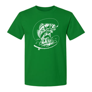 Fishing T-Shirt, Jumping Bass and Rod Graphic for Anglers, Fishermen and Dad Gifts