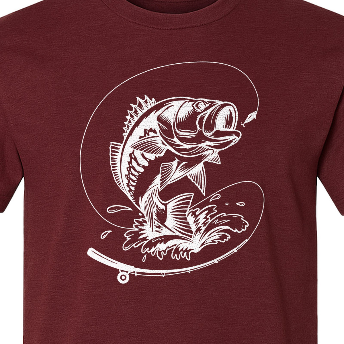 Fishing T-Shirt, Jumping Bass and Rod Graphic for Anglers, Fishermen and Dad Gifts
