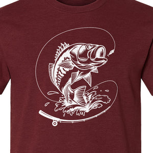 Fishing T-Shirt, Jumping Bass and Rod Graphic for Anglers, Fishermen and Dad Gifts