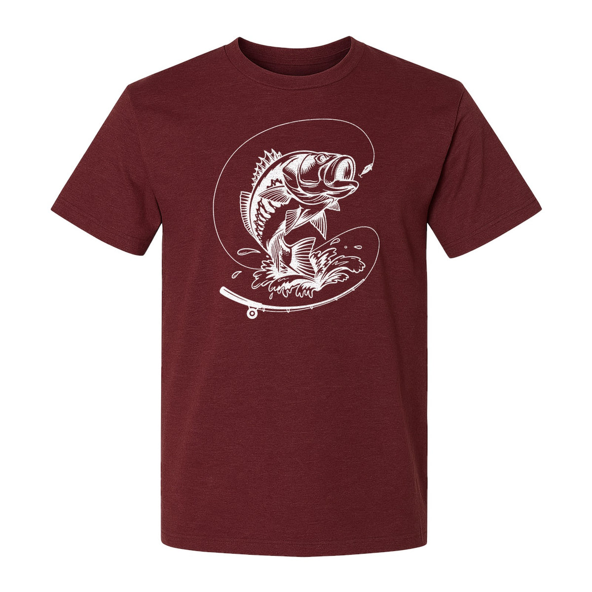 Fishing T-Shirt, Jumping Bass and Rod Graphic for Anglers, Fishermen and Dad Gifts