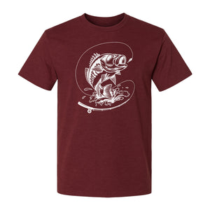 Fishing T-Shirt, Jumping Bass and Rod Graphic for Anglers, Fishermen and Dad Gifts