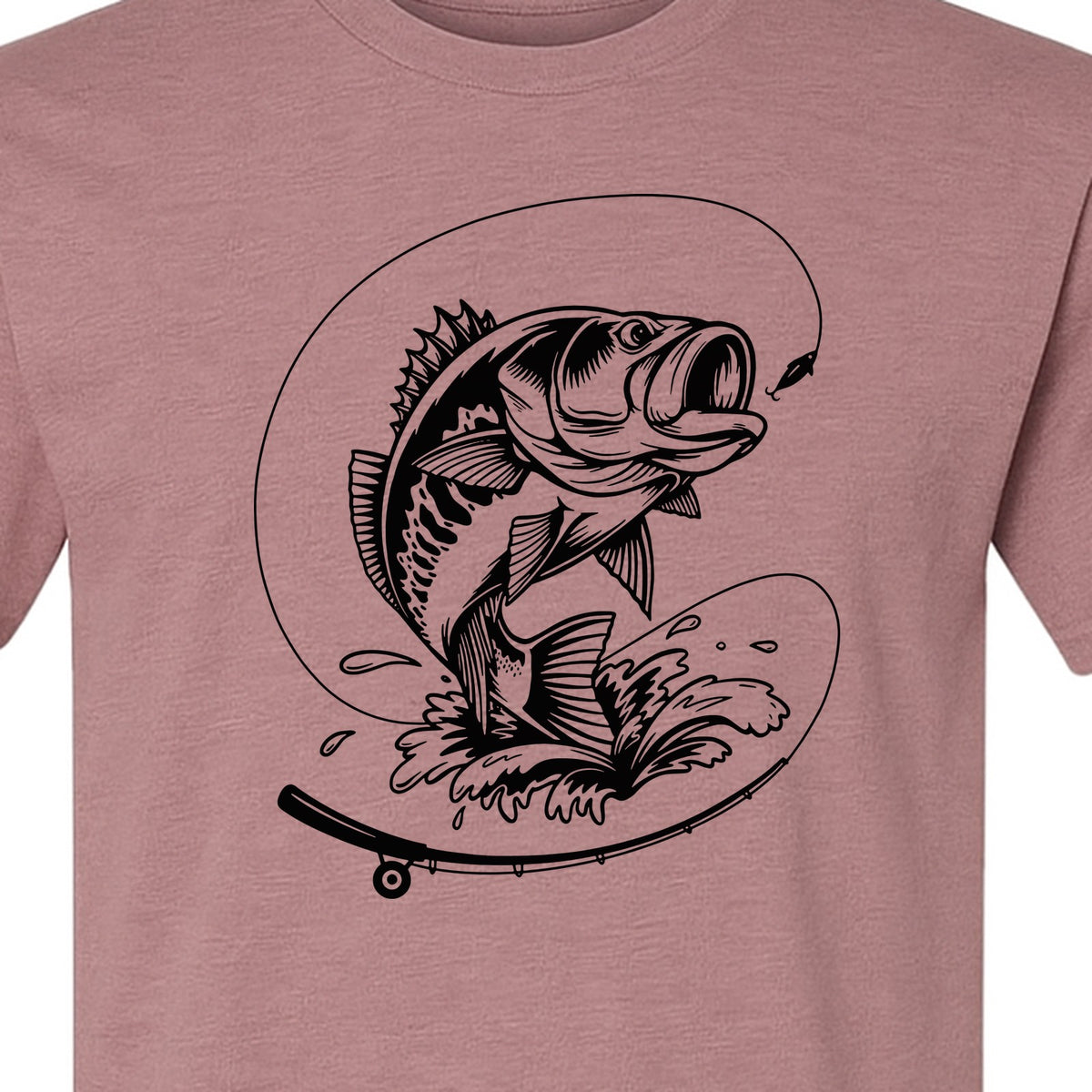Fishing T-Shirt, Jumping Bass and Rod Graphic for Anglers, Fishermen and Dad Gifts