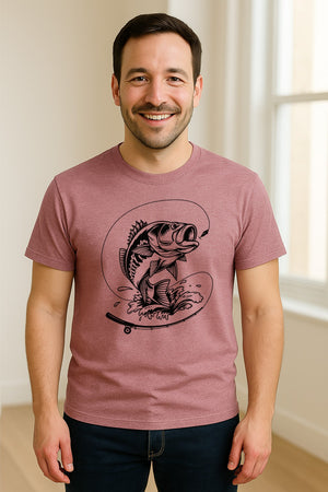 Fishing T-Shirt, Jumping Bass and Rod Graphic for Anglers, Fishermen and Dad Gifts