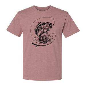 Fishing T-Shirt, Jumping Bass and Rod Graphic for Anglers, Fishermen and Dad Gifts
