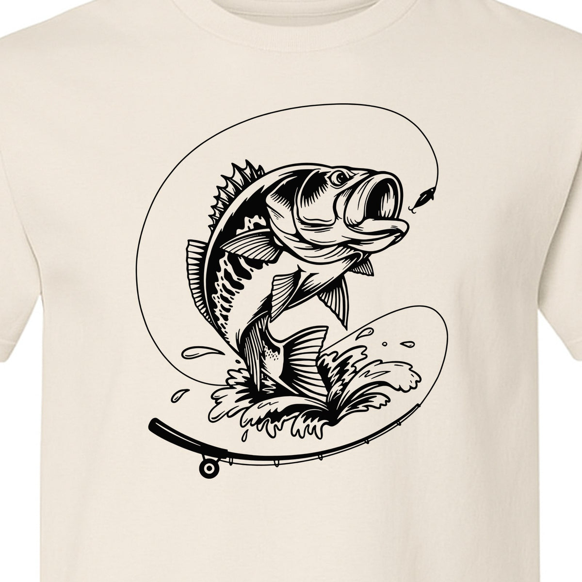 Fishing T-Shirt, Jumping Bass and Rod Graphic for Anglers, Fishermen and Dad Gifts