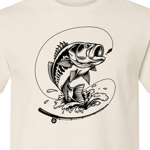 Fishing T-Shirt, Jumping Bass and Rod Graphic for Anglers, Fishermen and Dad Gifts