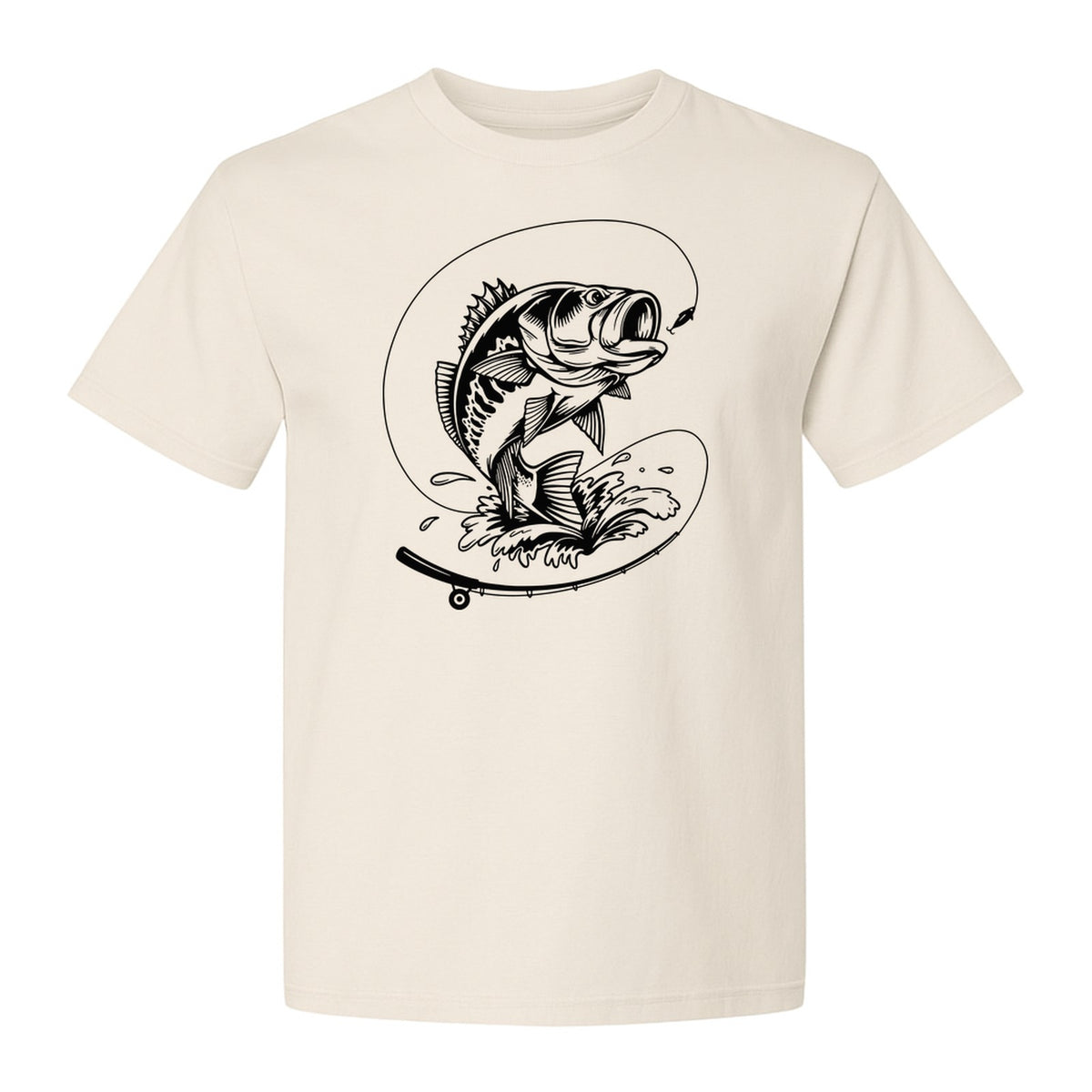 Fishing T-Shirt, Jumping Bass and Rod Graphic for Anglers, Fishermen and Dad Gifts