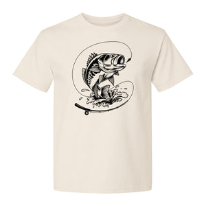Fishing T-Shirt, Jumping Bass and Rod Graphic for Anglers, Fishermen and Dad Gifts