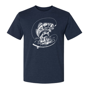 Fishing T-Shirt, Jumping Bass and Rod Graphic for Anglers, Fishermen and Dad Gifts