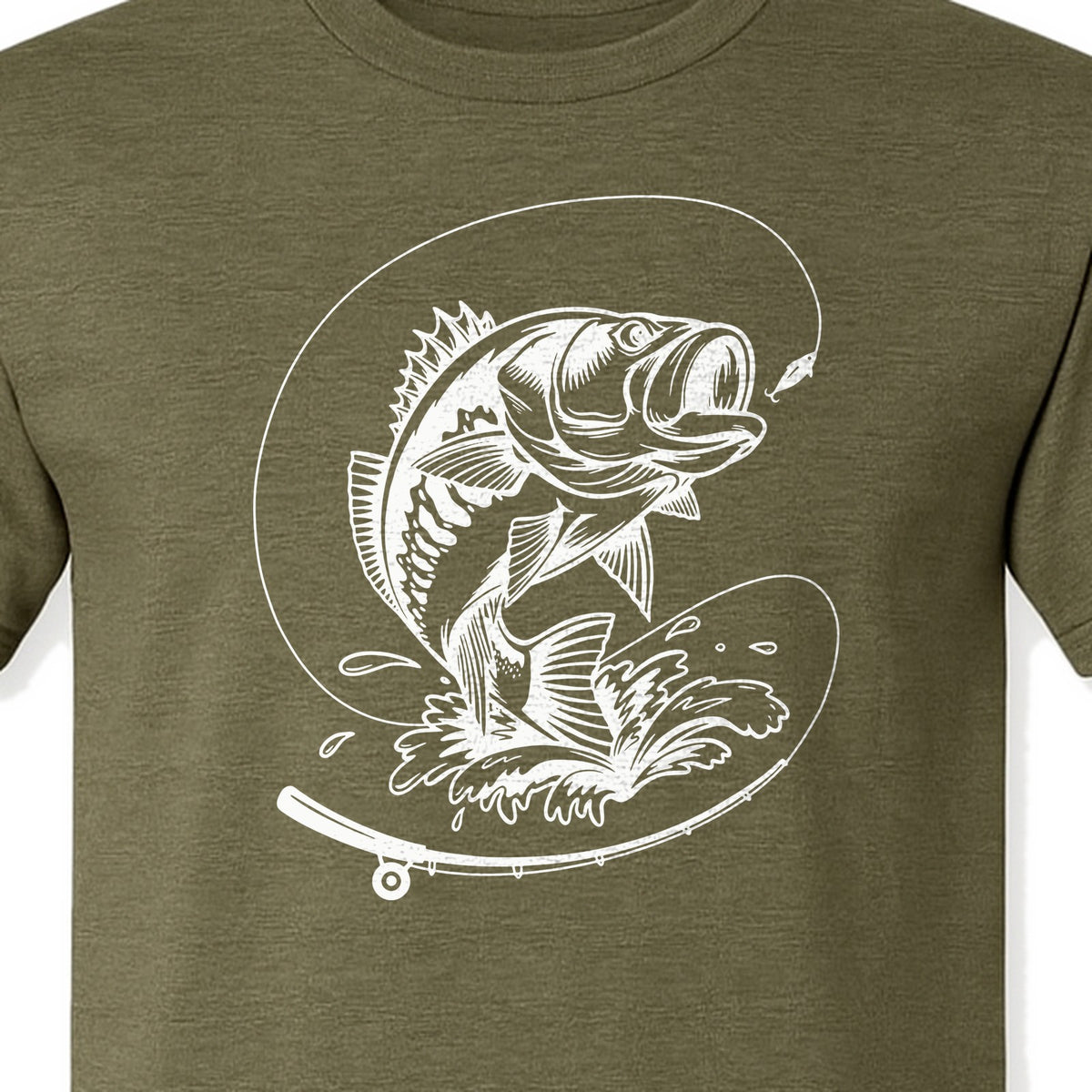 Fishing T-Shirt, Jumping Bass and Rod Graphic for Anglers, Fishermen and Dad Gifts