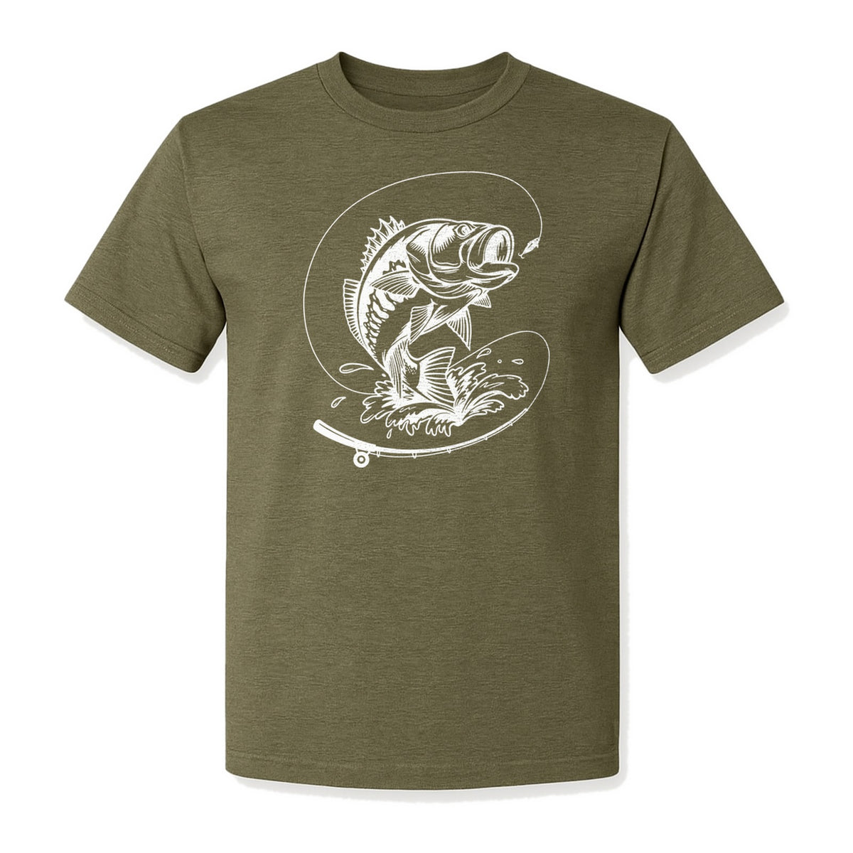 Fishing T-Shirt, Jumping Bass and Rod Graphic for Anglers, Fishermen and Dad Gifts
