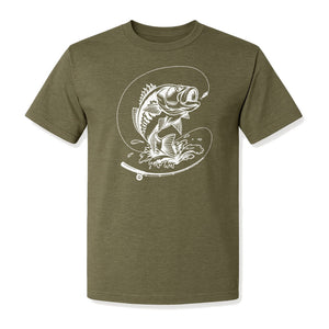 Fishing T-Shirt, Jumping Bass and Rod Graphic for Anglers, Fishermen and Dad Gifts