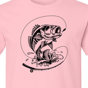 Fishing T-Shirt, Jumping Bass and Rod Graphic for Anglers, Fishermen and Dad Gifts