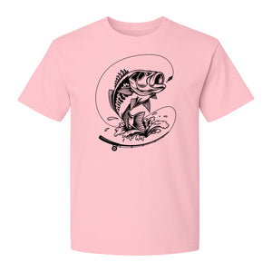 Fishing T-Shirt, Jumping Bass and Rod Graphic for Anglers, Fishermen and Dad Gifts