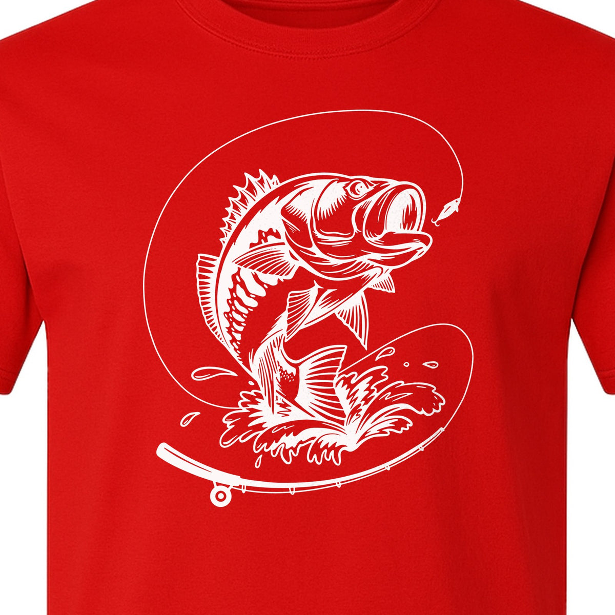 Fishing T-Shirt, Jumping Bass and Rod Graphic for Anglers, Fishermen and Dad Gifts