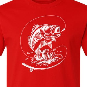 Fishing T-Shirt, Jumping Bass and Rod Graphic for Anglers, Fishermen and Dad Gifts
