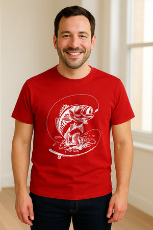 Fishing T-Shirt, Jumping Bass and Rod Graphic for Anglers, Fishermen and Dad Gifts