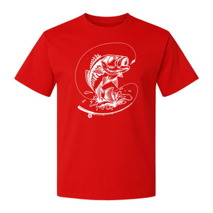 Fishing T-Shirt, Jumping Bass and Rod Graphic for Anglers, Fishermen and Dad Gifts