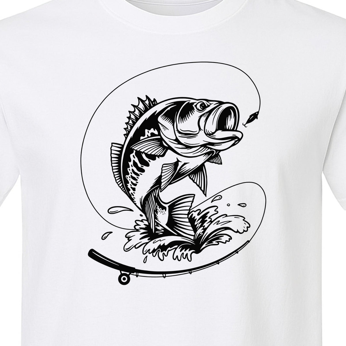 Fishing T-Shirt, Jumping Bass and Rod Graphic for Anglers, Fishermen and Dad Gifts