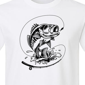 Fishing T-Shirt, Jumping Bass and Rod Graphic for Anglers, Fishermen and Dad Gifts