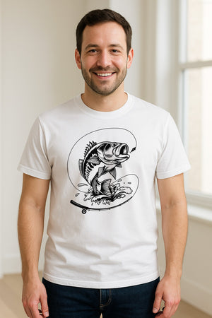 Fishing T-Shirt, Jumping Bass and Rod Graphic for Anglers, Fishermen and Dad Gifts