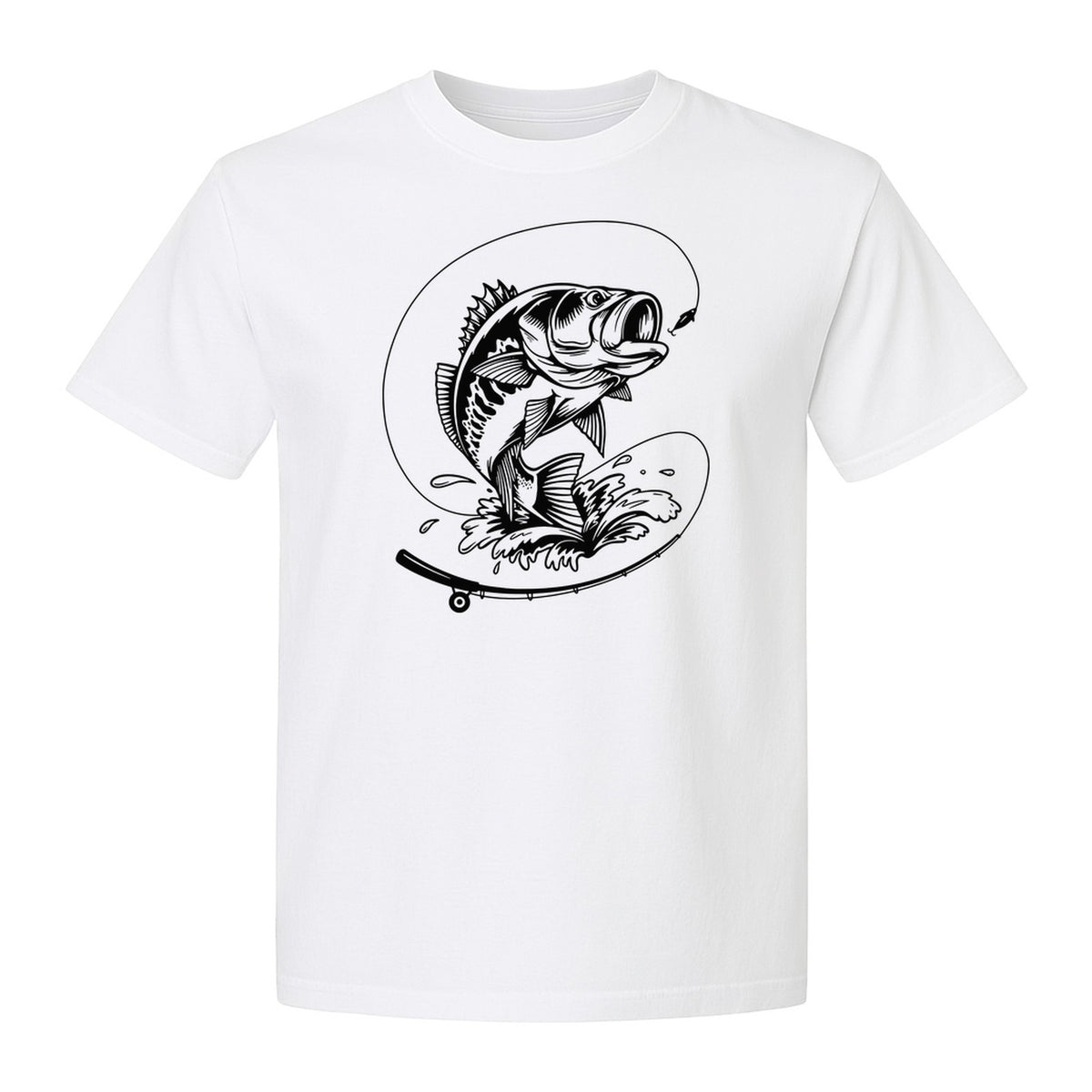 Fishing T-Shirt, Jumping Bass and Rod Graphic for Anglers, Fishermen and Dad Gifts