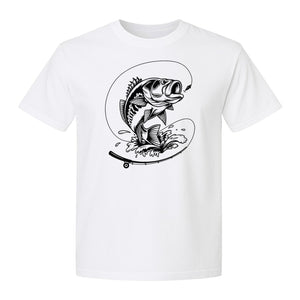 Fishing T-Shirt, Jumping Bass and Rod Graphic for Anglers, Fishermen and Dad Gifts