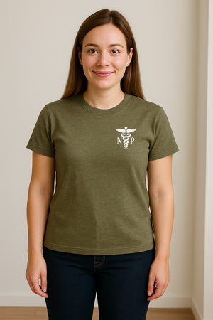 Nurse Practitioner T-Shirt, NP Caduceus Pocket Design for Medical Graduates and Healthcare Workers